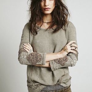 New Free People Embroidered/Embellished Cuff Top